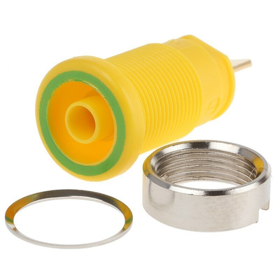 Hirschmann Test & Measurement Green/Yellow Female Banana Socket, 4 mm Connector, Tab Termination, 25A, 1000V ac/dc,