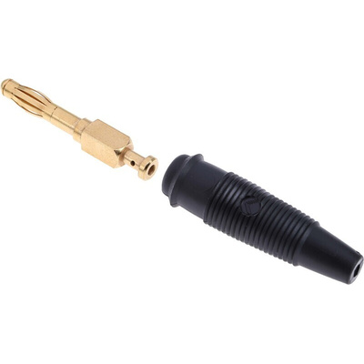 Hirschmann Test & Measurement Black Male Banana Plug, 4 mm Connector, Solder Termination, 32A, 30 V ac, 60V dc, Gold
