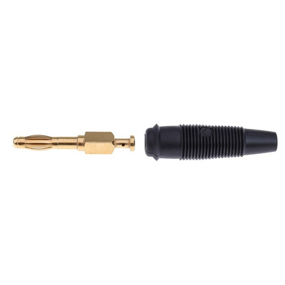 Hirschmann Test & Measurement Black Male Banana Plug, 4 mm Connector, Solder Termination, 32A, 30 V ac, 60V dc, Gold