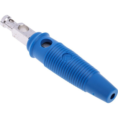Hirschmann Test & Measurement Blue Male Banana Plug, 4 mm Connector, Solder Termination, 30A, 30 V ac, 60V dc, Nickel