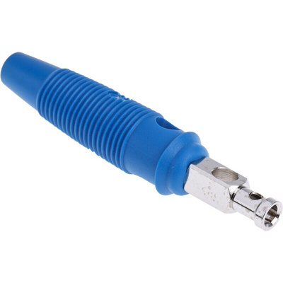 Hirschmann Test & Measurement Blue Male Banana Plug, 4 mm Connector, Solder Termination, 30A, 30 V ac, 60V dc, Nickel