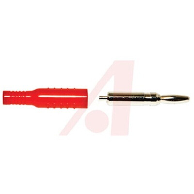 Mueller Electric Red Male Banana Plug, 4 mm Connector, Crimp, Solder Termination, 15A, 1500V dc, Nickel Plating