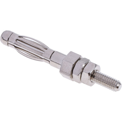 Mueller Electric Male Banana Plug, 4 mm Connector, M3 Stud Termination, 36A, 5000V, Nickel Plating