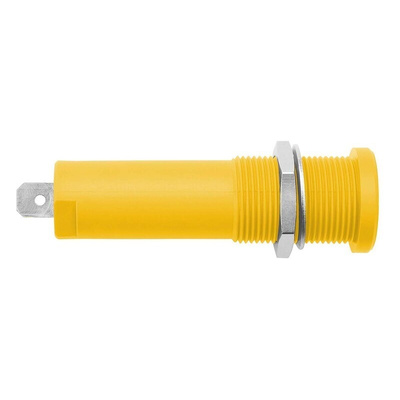 Schutzinger Yellow Female Banana Socket, 4 mm Connector, Tab Termination, 16A, 1000V, Nickel Plating
