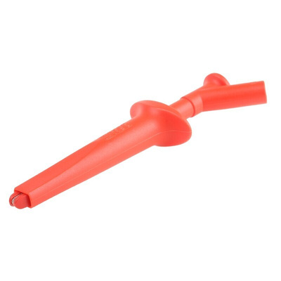 Staubli Crocodile Clip 4 mm Connection, Nickel-Plated Steel Contact, 20A, Red