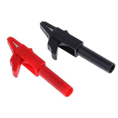 Staubli Crocodile Clip 4 mm Connection, Brass Contact, 15A, Black, Red