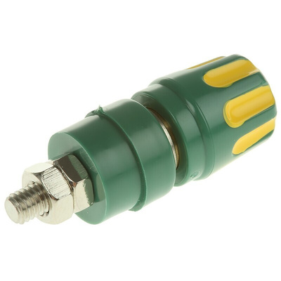 Hirschmann Test & Measurement 35A, Green, Yellow 27 mm Test Terminal With Brass Contacts and Nickel Plated - 8mm Hole