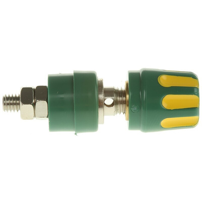 Hirschmann Test & Measurement 35A, Green, Yellow 27 mm Test Terminal With Brass Contacts and Nickel Plated - 8mm Hole