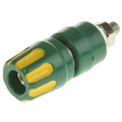 Hirschmann Test & Measurement 35A, Green, Yellow 27 mm Test Terminal With Brass Contacts and Nickel Plated - 8mm Hole