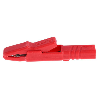 Hirschmann Test & Measurement Crocodile Clip 4 mm Connection, Brass Contact, 25A, Red