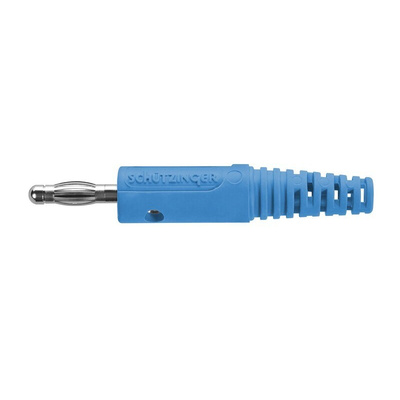 Schutzinger Blue Male Banana Plug, 4 mm Connector, Solder Termination, 32A, 33 V ac, 70V dc, Nickel Plating
