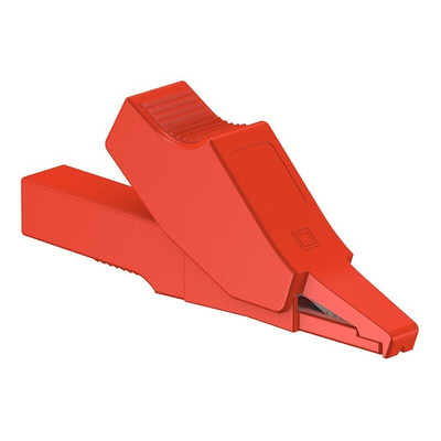 Staubli Crocodile Clip 2 mm Connection, Brass Contact, 10A, Red