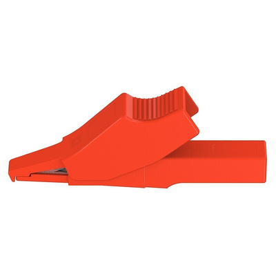 Staubli Crocodile Clip 2 mm Connection, Brass Contact, 10A, Red