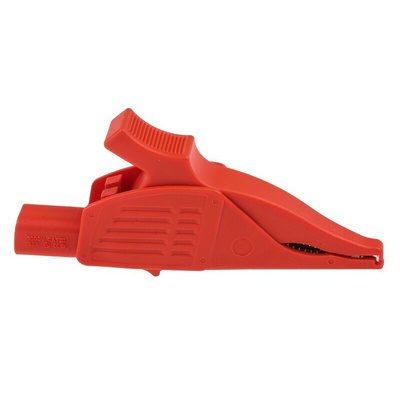 Staubli Crocodile Clip 4 mm Connection, Brass Contact, 32A, Red