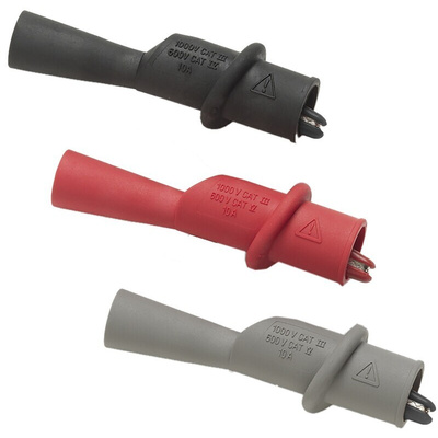 Fluke Crocodile Clip 2 mm Connection, Nickel-Plated Steel Contact, 10A, Black, Grey, Red