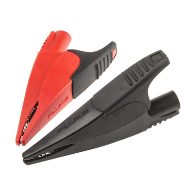 Fluke Crocodile Clip Alligator Clip Connection, Nickel-Plated Steel Contact, 10A, Black, Red