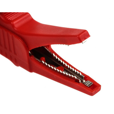 Mueller Electric Crocodile Clip 4 mm Connection, Nickel-Plated Steel Contact, 30A, Red