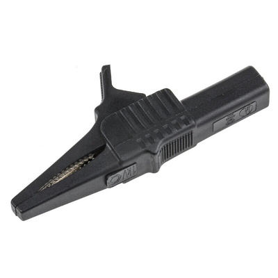 Mueller Electric Crocodile Clip 4 mm Connection, Nickel-Plated Steel Contact, 30A, Black