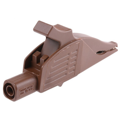 Staubli Crocodile Clip 4 mm Connection, Brass Contact, 32A, Brown