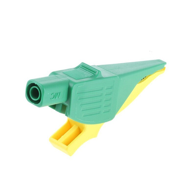 Staubli Crocodile Clip 4 mm Connection, Brass Contact, 32A, Green, Yellow