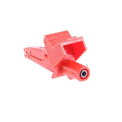 Schutzinger Crocodile Clip 4 mm Connection, Nickel-Plated Contact, 20A, Red
