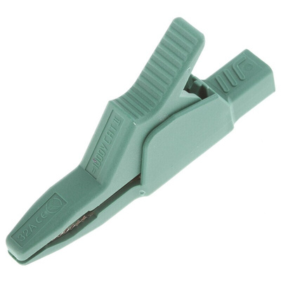 Hirschmann Test & Measurement Crocodile Clip 4 mm Connection, Brass Contact, 32A, Green
