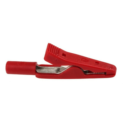 Hirschmann Test & Measurement Crocodile Clip 2 mm Connection, Brass, Bronze Contact, 8A, Red