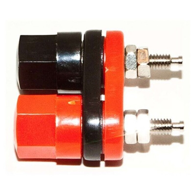 Mueller Electric 15A, Black, Red Binding Post With Brass Contacts and Nickel Plated - 11.99mm Hole Diameter