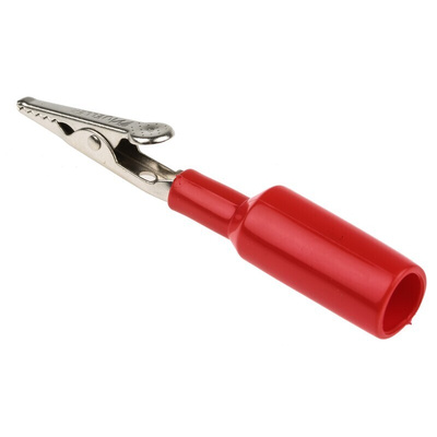 Mueller Electric Crocodile Clip 4 mm Connection, Nickel-Plated Steel Contact, 10A, Red