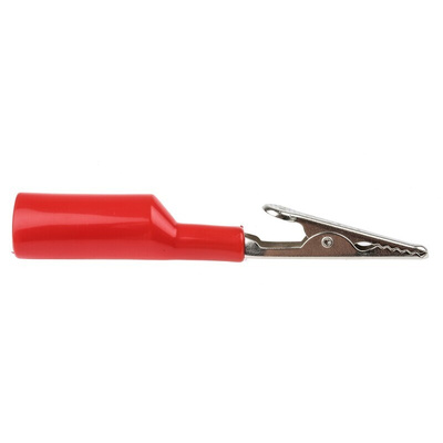 Mueller Electric Crocodile Clip 4 mm Connection, Nickel-Plated Steel Contact, 10A, Red