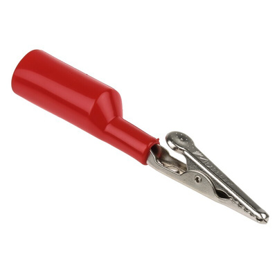 Mueller Electric Crocodile Clip 4 mm Connection, Nickel-Plated Steel Contact, 10A, Red