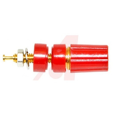 Mueller Electric 15A, Red Binding Post With Brass Contacts and Gold Plated - 9.53mm Hole Diameter