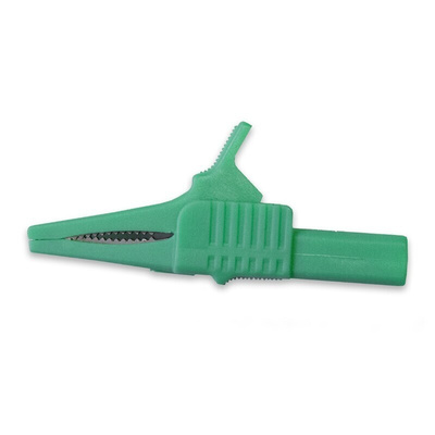 Mueller Electric Crocodile Clip 4 mm Connection, Nickel-Plated Steel Contact, 30A, Green