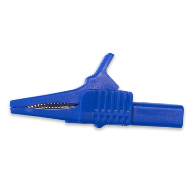 Mueller Electric Crocodile Clip 4 mm Connection, Nickel-Plated Steel Contact, 30A, Blue