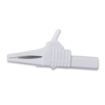 Mueller Electric Crocodile Clip 4 mm Connection, Nickel-Plated Steel Contact, 30A, White