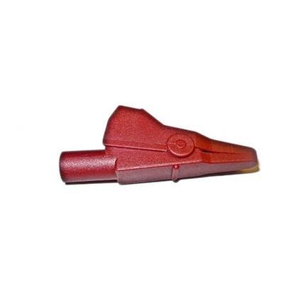 Mueller Electric Crocodile Clip 4 mm Connection, Nickel-Plated Steel Contact, 10A, Red