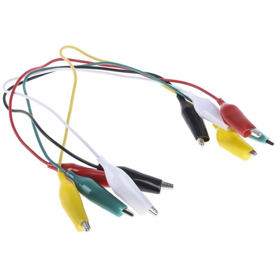 Mueller Electric Test Leads, 7A, 300V, Black, Green, Red, White, Yellow, 300mm Lead Length