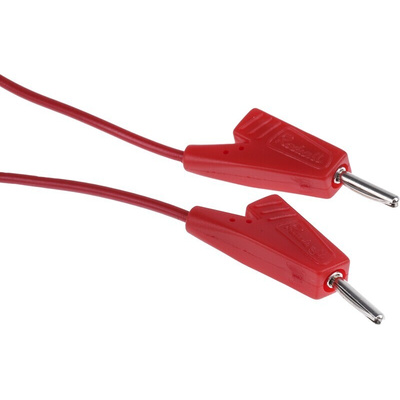 Radiall 2 mm Connector Test Lead, 5A, 250V ac, Red, 200mm Lead Length