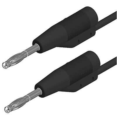 Hirschmann Test & Measurement 2 mm Connector Test Lead, 6A, 30 V ac, 60V dc, Black, 100mm Lead Length