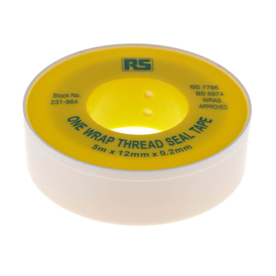 RS PRO White PTFE Tape, 5m x 12mm x 0.2mm