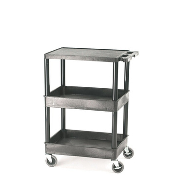 RS PRO 3 Shelf PE Trolley Trolley, 610 x 460 x 970mm, 150kg Load