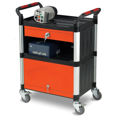 RS PRO 3 Shelf Aluminium Trolley, 630 x 424mm, 150kg Load