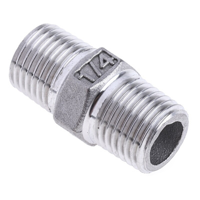 RS PRO Stainless Steel Pipe Fitting Hexagon Hexagon Nipple, Male R 1/4in x Male R 1/4in