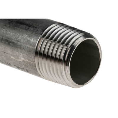 RS PRO Stainless Steel Pipe Fitting, Straight Circular Barrel Nipple, Male R 1/2in x Male R 1/2in