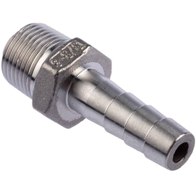 RS PRO Stainless Steel Pipe Fitting, Straight Hexagon Hose Nipple, Male R 3/8in x Male