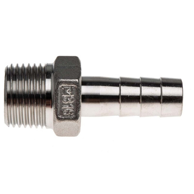 RS PRO Stainless Steel Pipe Fitting, Straight Hexagon Hose Nipple, Male R 1/2in x Male