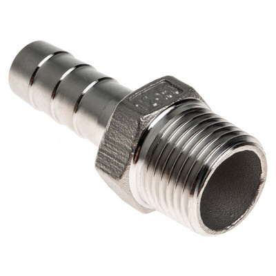 RS PRO Stainless Steel Pipe Fitting, Straight Hexagon Hose Nipple, Male R 1/2in x Male