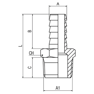 RS PRO Hose Connector Hose Tail Adaptor 1/4in 7mm ID, 14 MPa, 140 bar