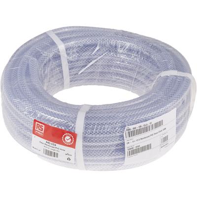RS PRO Hose Pipe, PVC, 8mm ID, 13.5mm OD, Clear, 25m