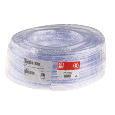 RS PRO Hose Pipe, PVC, 12mm ID, 18mm OD, Clear, 25m